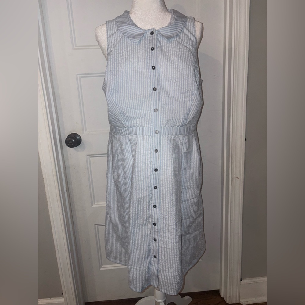 ModCloth size 16 Seersucker Collared Blue Striped Midi Dress